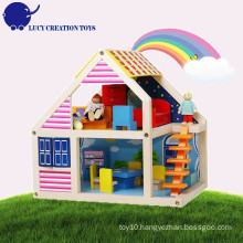Children DIY 2-Storey Wooden Toy Colorful Doll House with Furniture